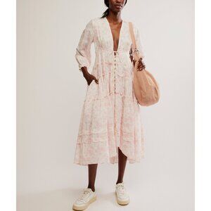 Free People pappiet Pink Floral Midi sDress